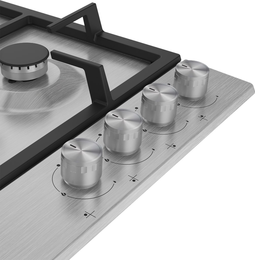 مسطح غاز  بيكو من ستانلس ستيل من 4 شعلات بحوامل من الحديد المصبوب موديل HIAW-64225SX مقاس 60 سم