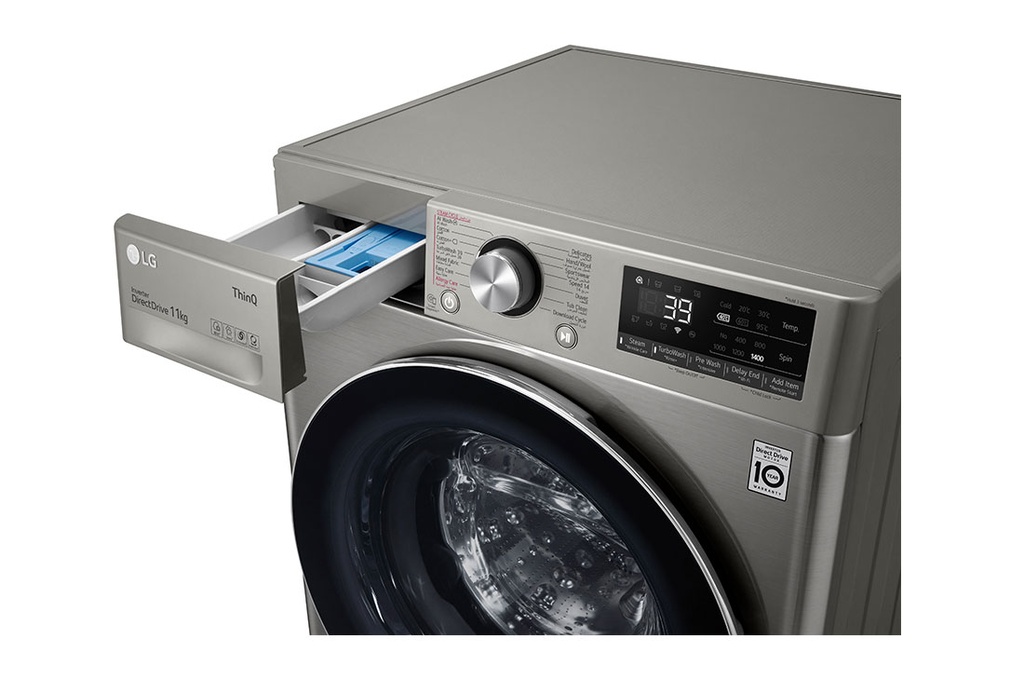 غسالة ملابس انفرتر ال جي فيفاتشي، تحميل أمامي، 11 كجم، فضي - F4Y9EWG2PV