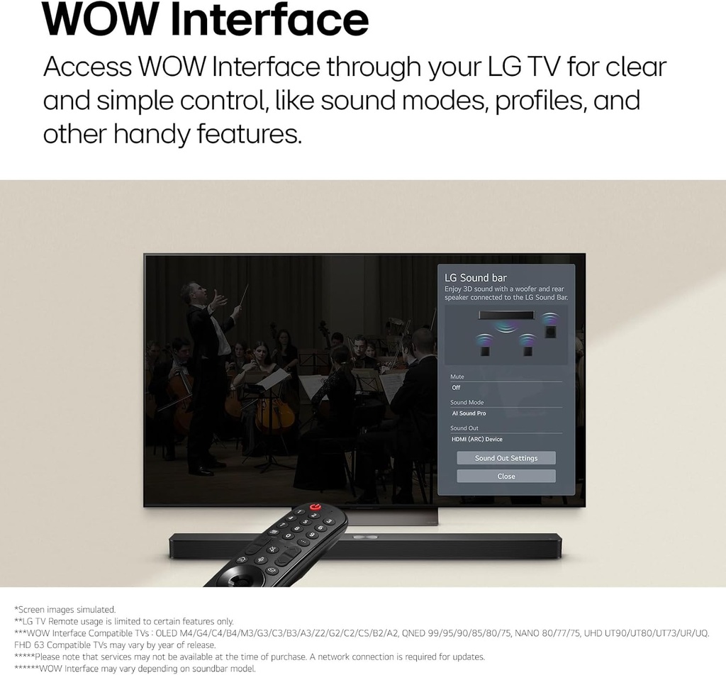 مكبر صوت ساوند بار ال جي، 5.1 قناة 600 وات دولبي ديجيتال، مكبر صوت ساوند بار للتلفزيون مع مضخم صوت لاسلكي ومكبر صوت خلفي لاسلكي، اتصال بصري HDMI، موديل S65TR