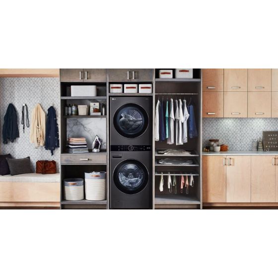 غسالة ملابس اوتوماتيك ال جي ووش تاور تحميل امامي، 21 كجم، موتور انفرتر، اسود - FWT2116BS