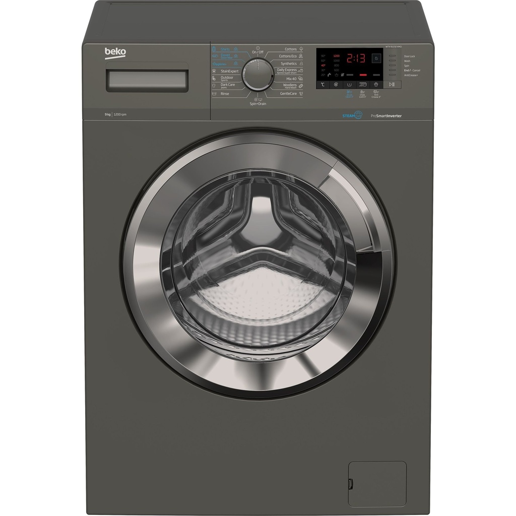 Beko Free Standing Front Load Automatic Inverter Washing Machine, 9 KG, Silver - WTX 91232 XMCI