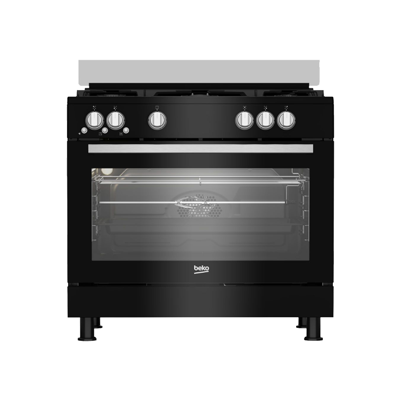 Beko gas stove, 5 burners - full safety - black, 90 cm - cooling fan - cooking fan - cast iron holders 7721889262