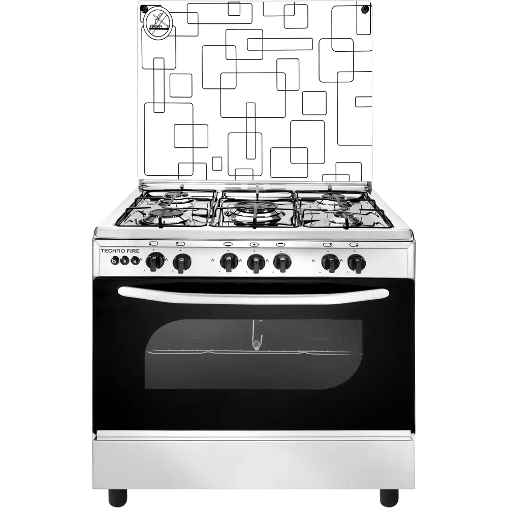 بوتاجاز غاز من تكنو فاير  اسود 60 × 80 سطح ستانلس ستيل 5 شعلات TF-15-BBCF