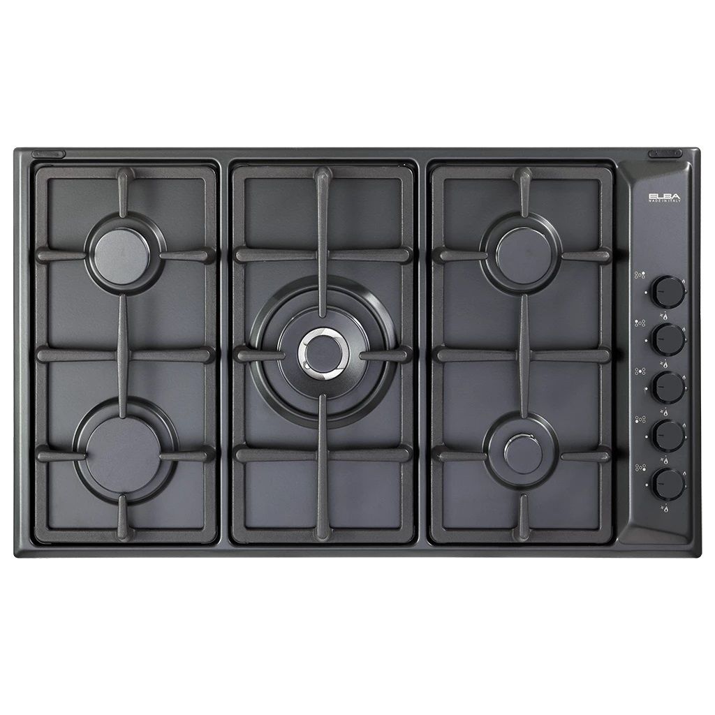 Elba Built-in Gas Hob, 5 Burners, 90CM, Enameled steel, Black - EN95-545 ANT