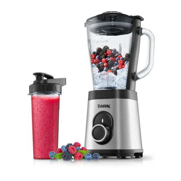 خلاط تانك سوبر، إبريق زجاجي سعة 1.5 لتر، زجاجة بلاستيكية خالية من مادة BPA سعة 900 مل، 800 واط ضمان لمدة عامين YB-S62k