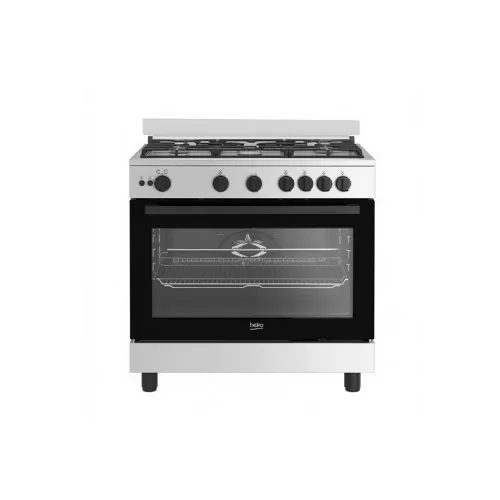 5-burner 90cm stainless steel gas cooker with cast iron pan supports, cooling and cooking fans - full safety features by Beko BGGR 11125 GB