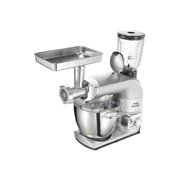 Tornado mixer 1200 watts with a 5 liter stainless steel bowl, a 1.5 liter glass blender and a meat grinder TKM-1200MBS